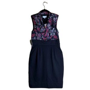 Sheath Dress Floral Sleeveless Black Size 2 USA Made Lord & Taylor NWT
